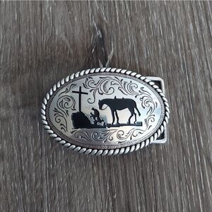 Nocona Youth Cowboy Prayer Silver Belt Buckle
